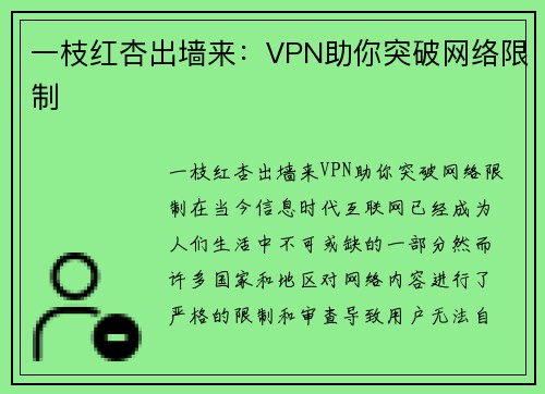 一枝红杏出墙来：VPN助你突破网络限制